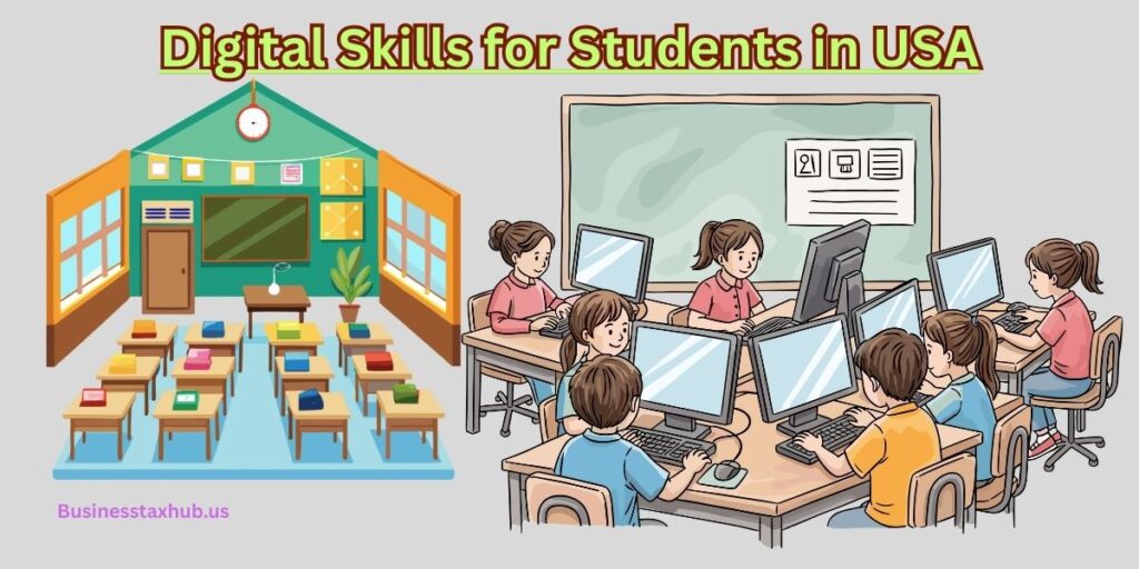 Digital skills for students in the USA using laptops for online learning