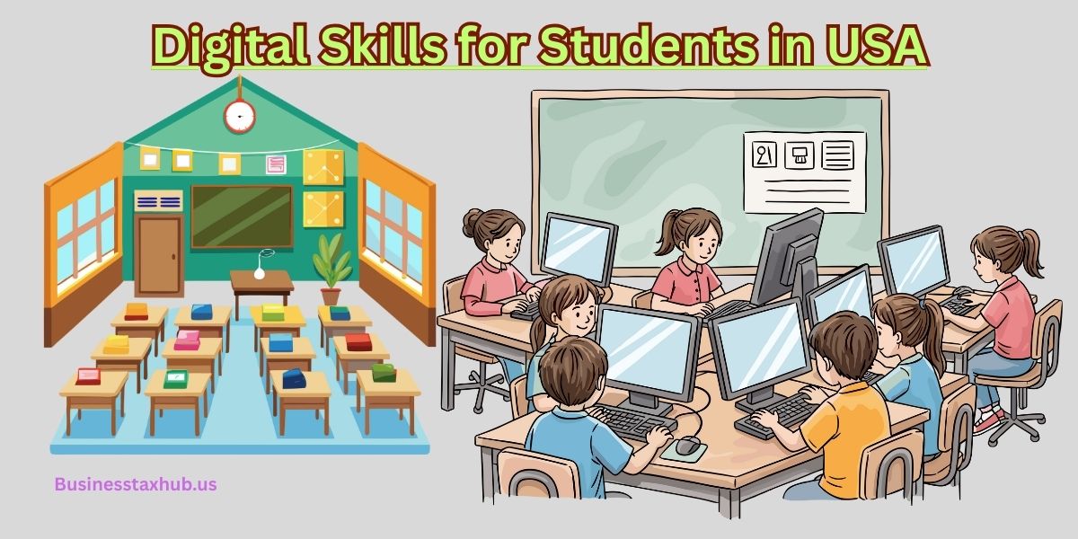 Digital skills for students in the USA using laptops for online learning