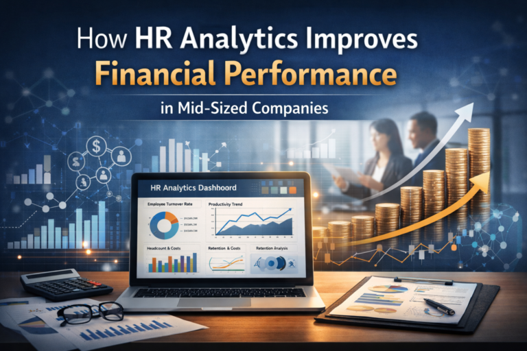 HR analytics dashboard showing workforce metrics linked to financial performance