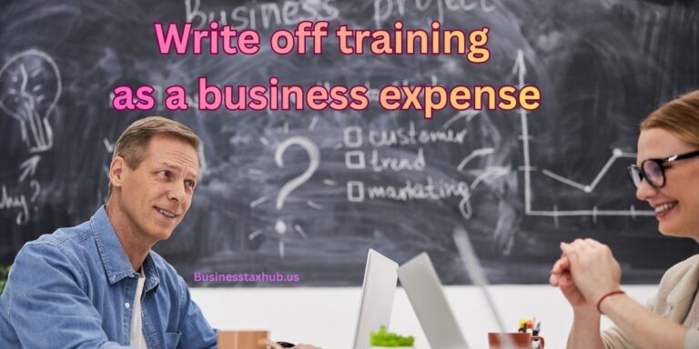 Business owner reviewing training expenses and tax documents at desk