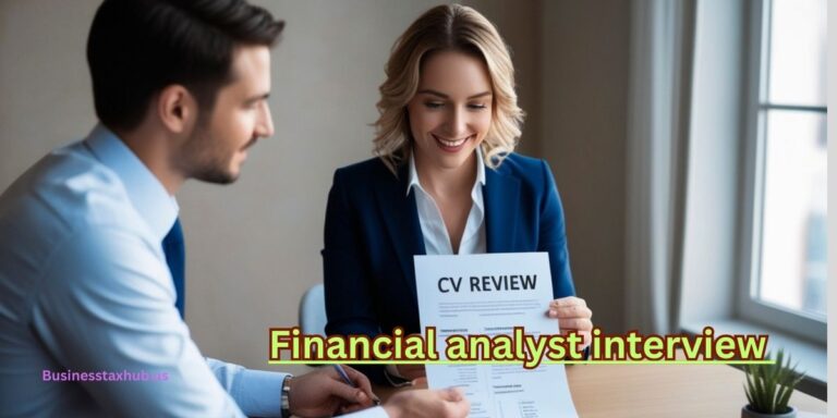 Financial analyst interview discussion inside a Fortune 500 corporate office